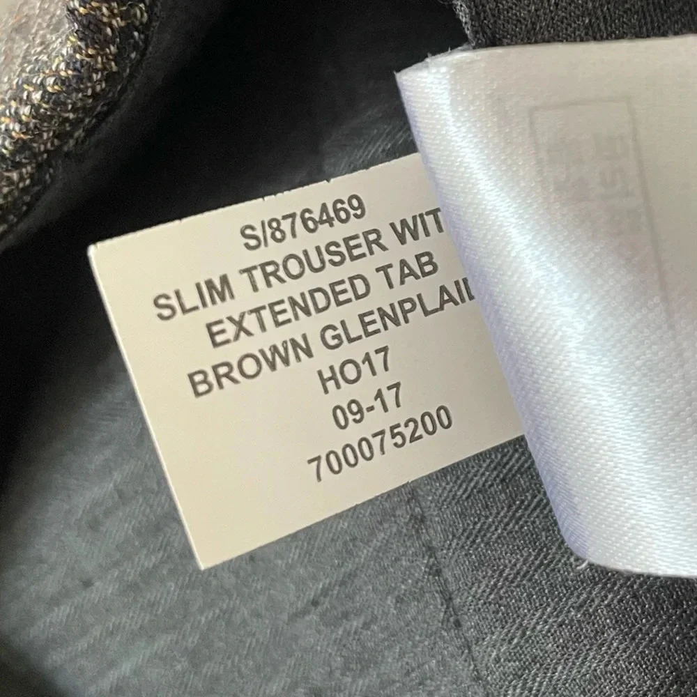 Banana Republic Wool Slim Trousers with extended tab brown glen plaid Mens 35x30